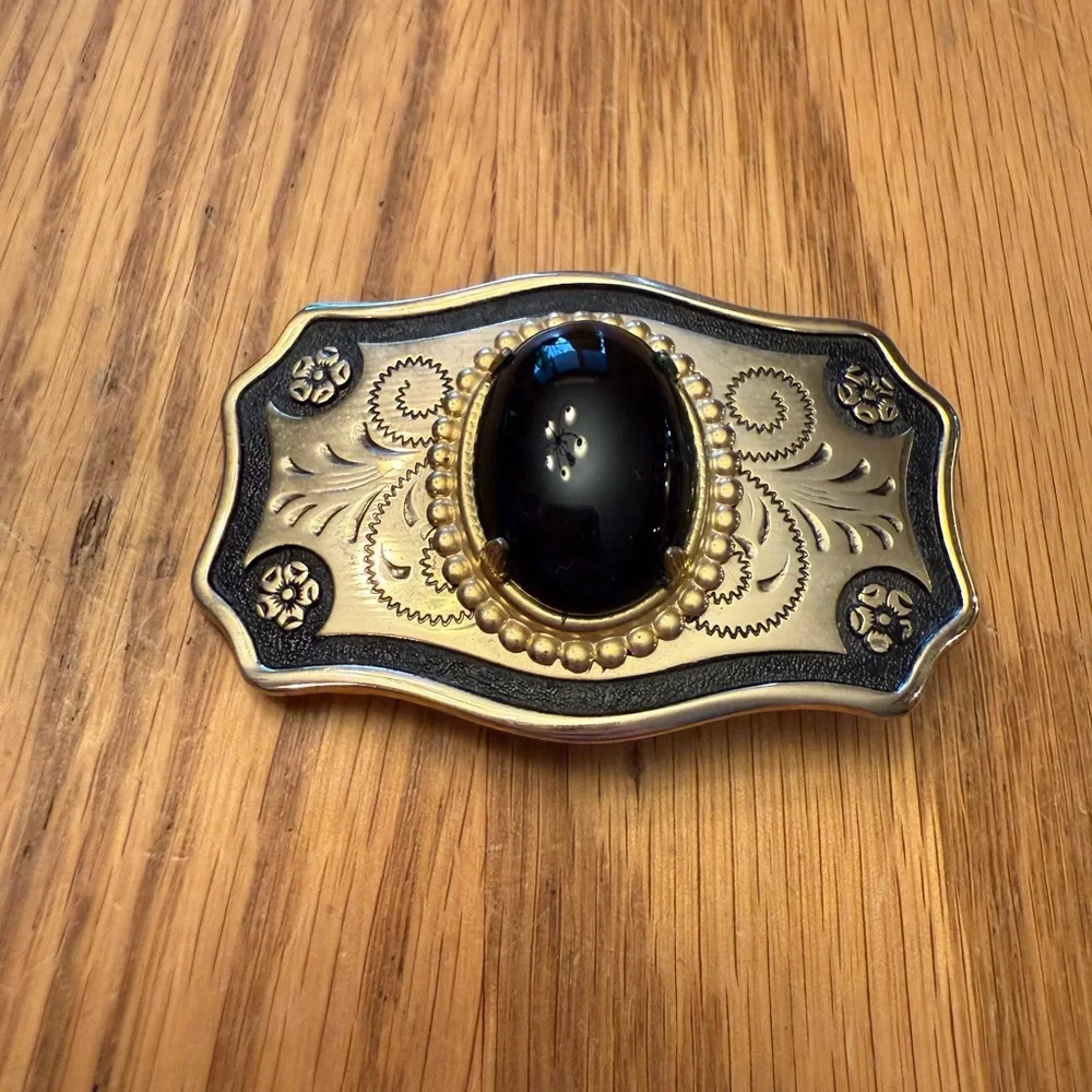 Small (Kids) Vintage Western Belt Buckle with Black Stone